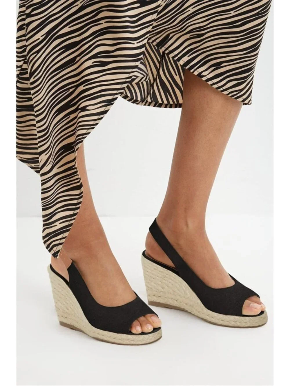Comfortable Summer Wedge Sandals - Peep Toe Espadrilles with Ankle Strap, Dressy